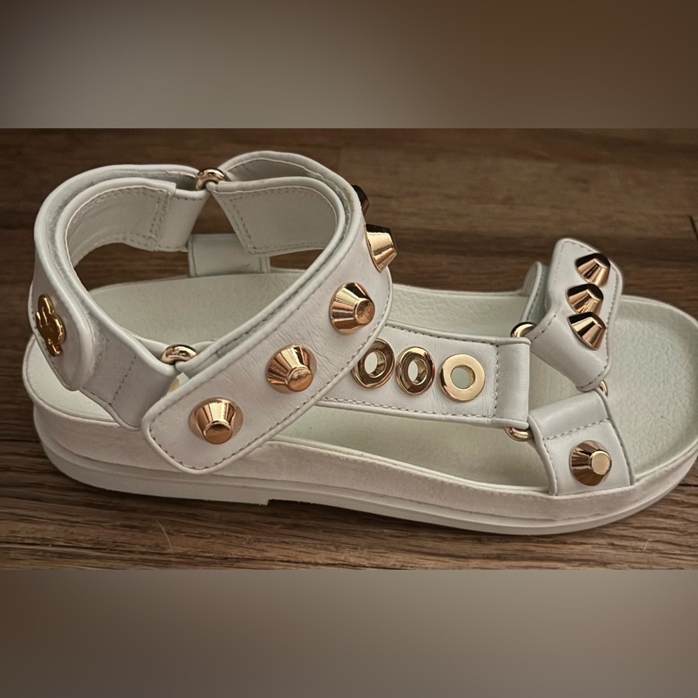 NIB Sandro Elympia Embellished Studded Leather Sandals Ecru White EU 36 Designer - Picture 10 of 13